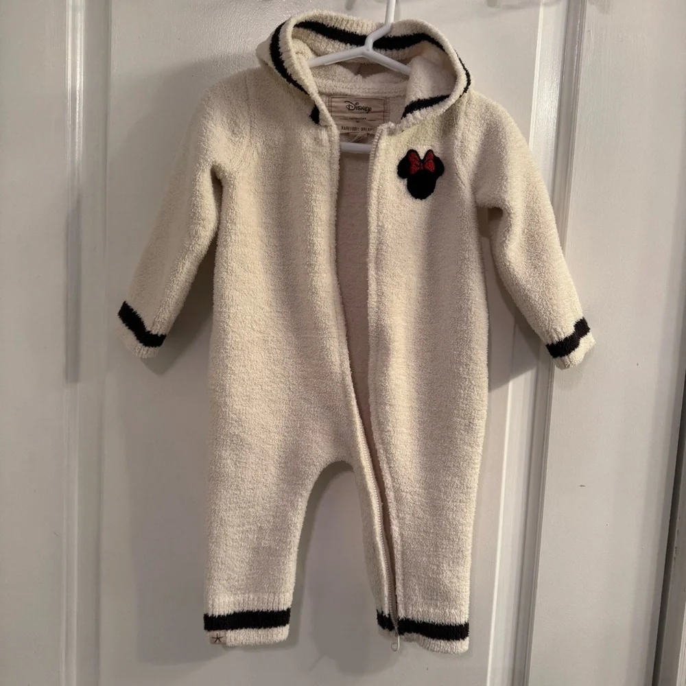 Barefoot Dreams x Disney Minnie Hooded Romper Zip Up Baby Infant 3/6